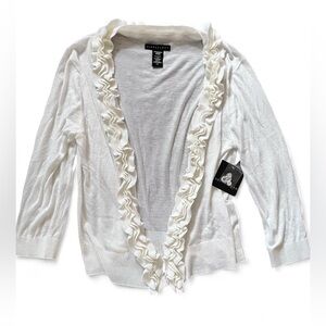 Apostrophe White Ruffled Cardigan Sweater NWT • Romantic Fairycore Layering